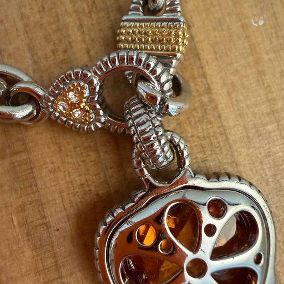 Citrine Heart Pendant Silver and Gold Necklace - Picture 10 of 13